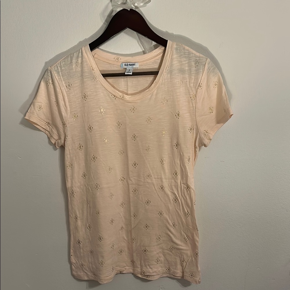 Old Navy Women's Pink T-Shirt with Gold Accents